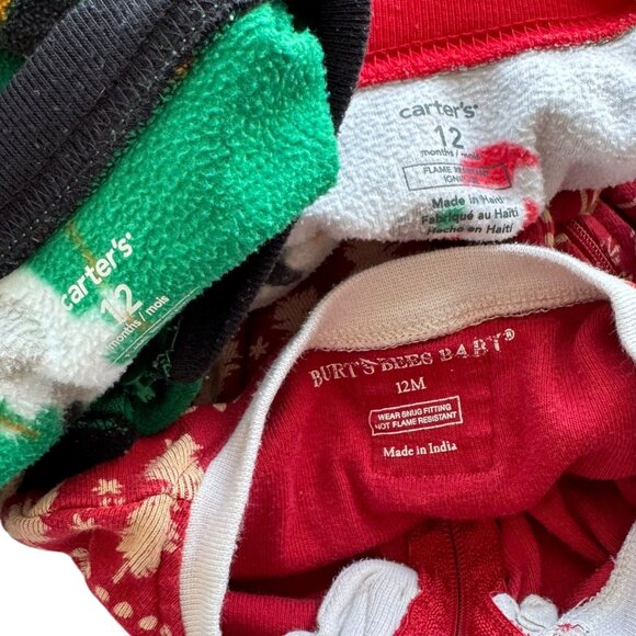 3 Pair Baby Footed Fleece Pajamas Christmas Holiday Winter Zip 12M Warm Sleep - Picture 5 of 5